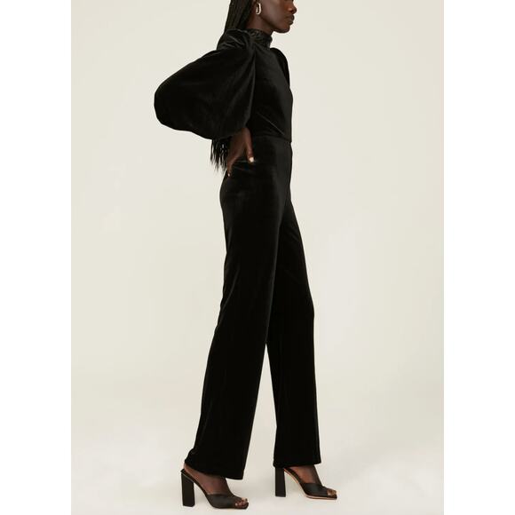 Badgley Mischka Black Velvet Jumpsuit SIZE 10 Cocktail Soft Sequin Designer $630 - Picture 2 of 11